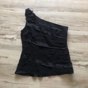 White House Black Market One-Shoulder Black Top Blouse